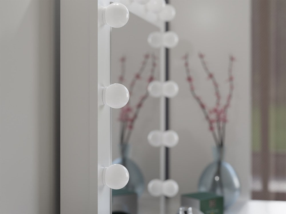 Toeletta Grande con Specchio LED e 6 Cassetti — Bianco